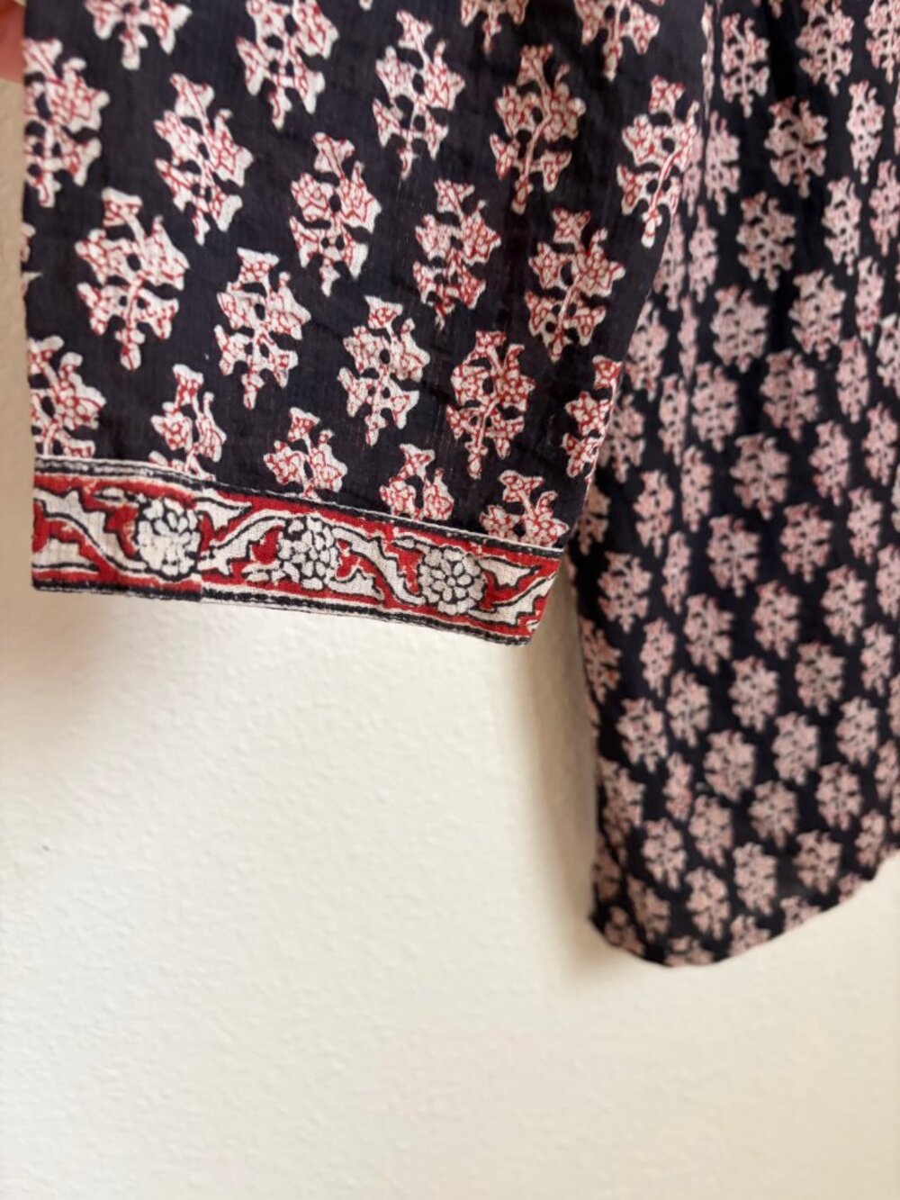 Fabindia Black Printed Cotton Kurti Tunic Top – Women’s Medium – Boho Henley 3/4 - Picture 9 of 13